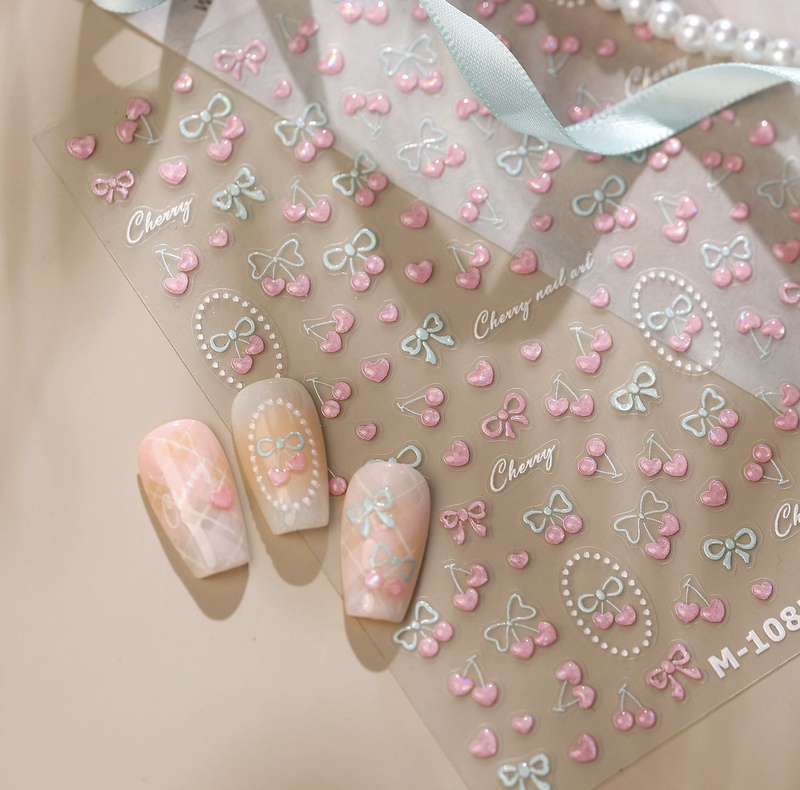 Fresh Jelly Heart Cherry Bow Nail Stickers Sweet Pink Cherry Fruit Simple Nail Stickers Fresh Jelly Heart Cherry Bow Nail Stickers Sweet Pink Cherry Fruit Simple Nail Stickers