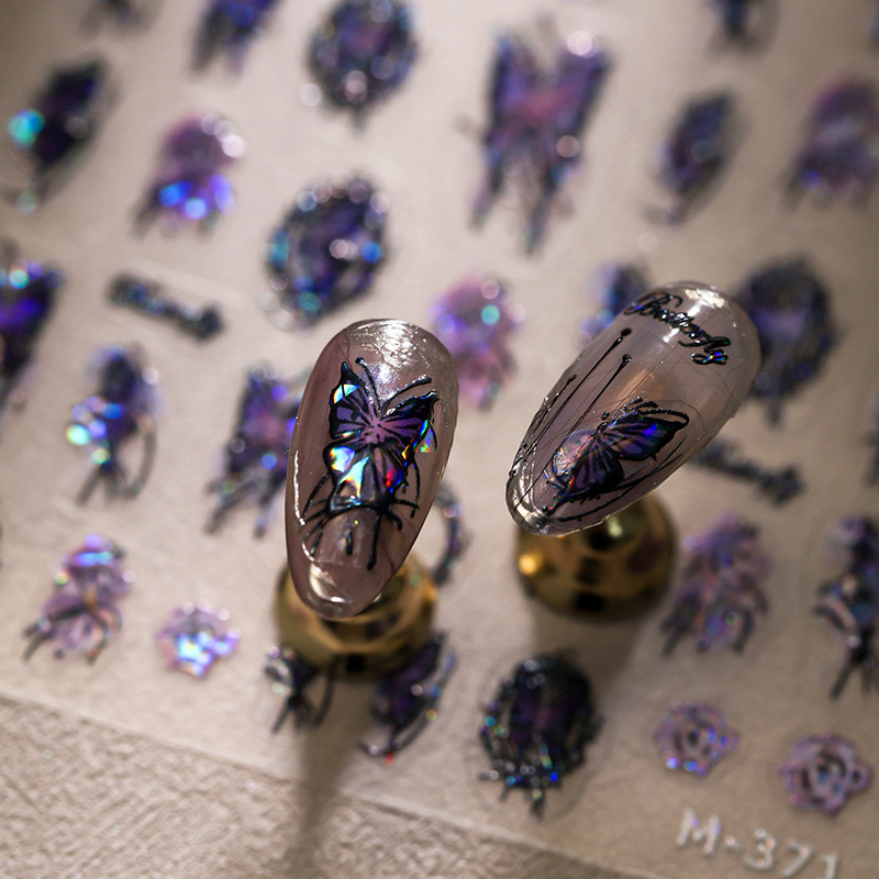 Dark Style Hot Girl Purple Butterfly Nail Stickers Purple Rose Palace Style Photo Frame Purple Butterfly Nail Decoration