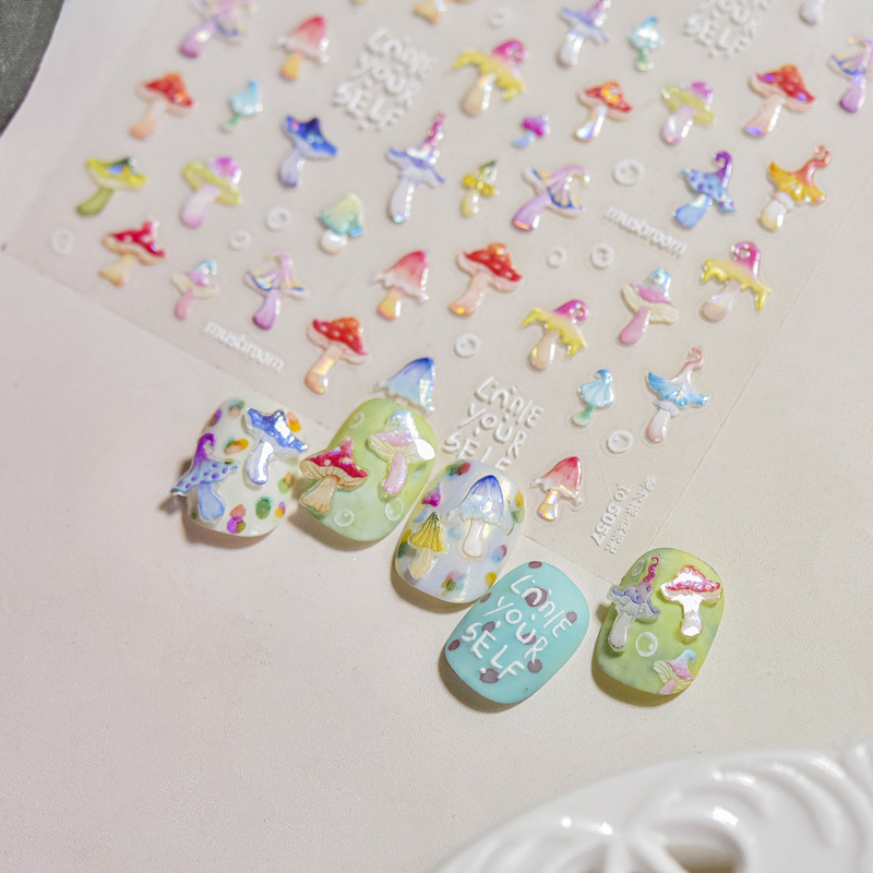 Magic Mushroom Nail Art Stickers Colorful Shell Light Mushroom Cute Little Mushroom Cartoon Dopamine Mushroom Nail Art Stickers