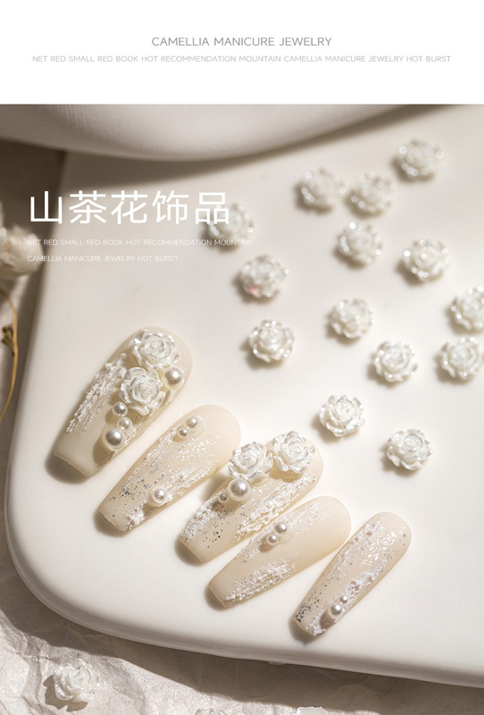 30 Elegant White Camellia Nail Art Decorations, Fresh Pink Rose Flower Vintage Rose Nail Decorations