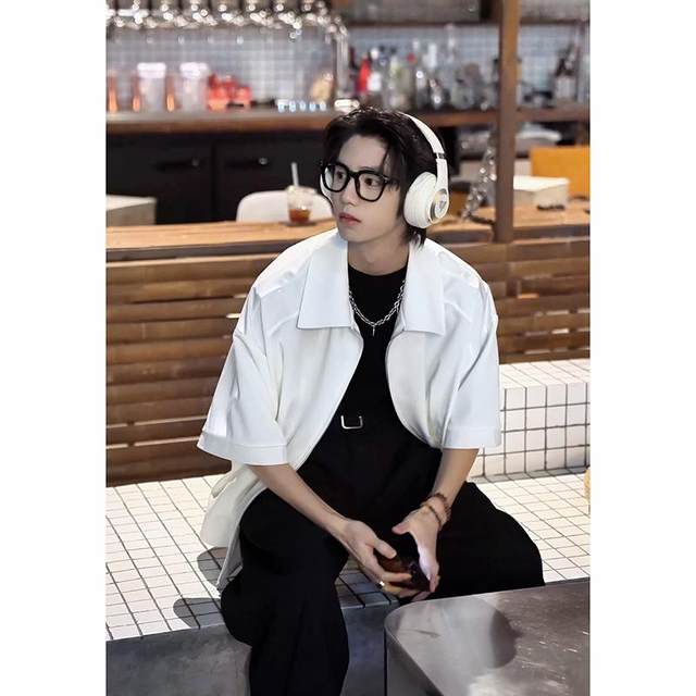 Summer zipper short-sleeved shirt for men, short style, loose trendy brand