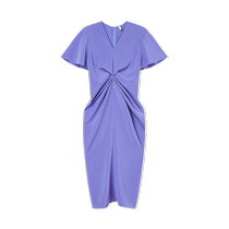 (New energy color) Masfils new summer fashionable V-neck pleated waist tea break dress