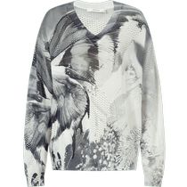 (Same style in the mall) Masfil sweater summer new V-neck high-end fashion printed long-sleeved top for women