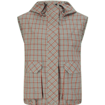 (Retro Plaid) Masfiel Fashion Casual Elastic Hooded Contrast Color Plaid Vest Vest Jacket Women