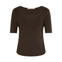 (Lightly dense knitted) Masfil 2024 new summer fashion hollow arc collar slim knitted sweater tops for women