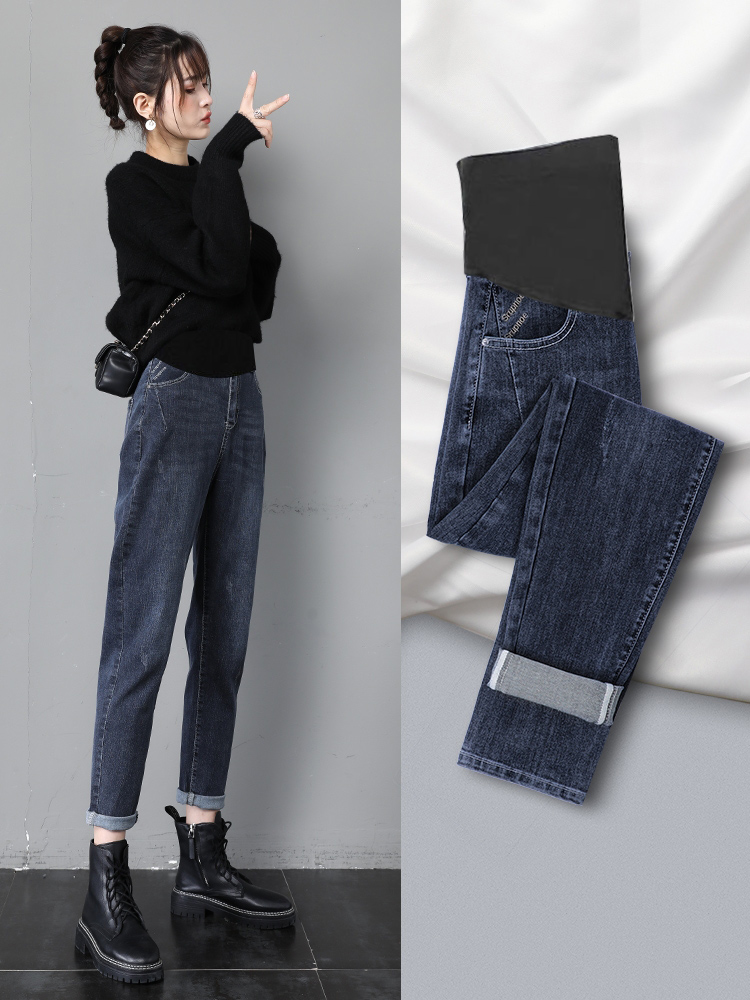 Pregnant Woman Jeans Spring Autumn Money Beat Bottom Smoke Tubes Pants Woman Summer Thin fashion outside wearing large size Old daddy pants autumn clothes