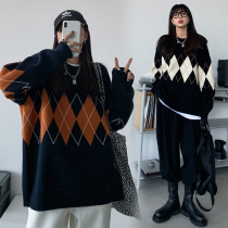 Fashion Rhombus Pregnant Women Sweater 2021 Autumn Winter New Korean Version Loose Plaid Pregnant Woman Needling Jersey Winter Dress Sweaters Dress