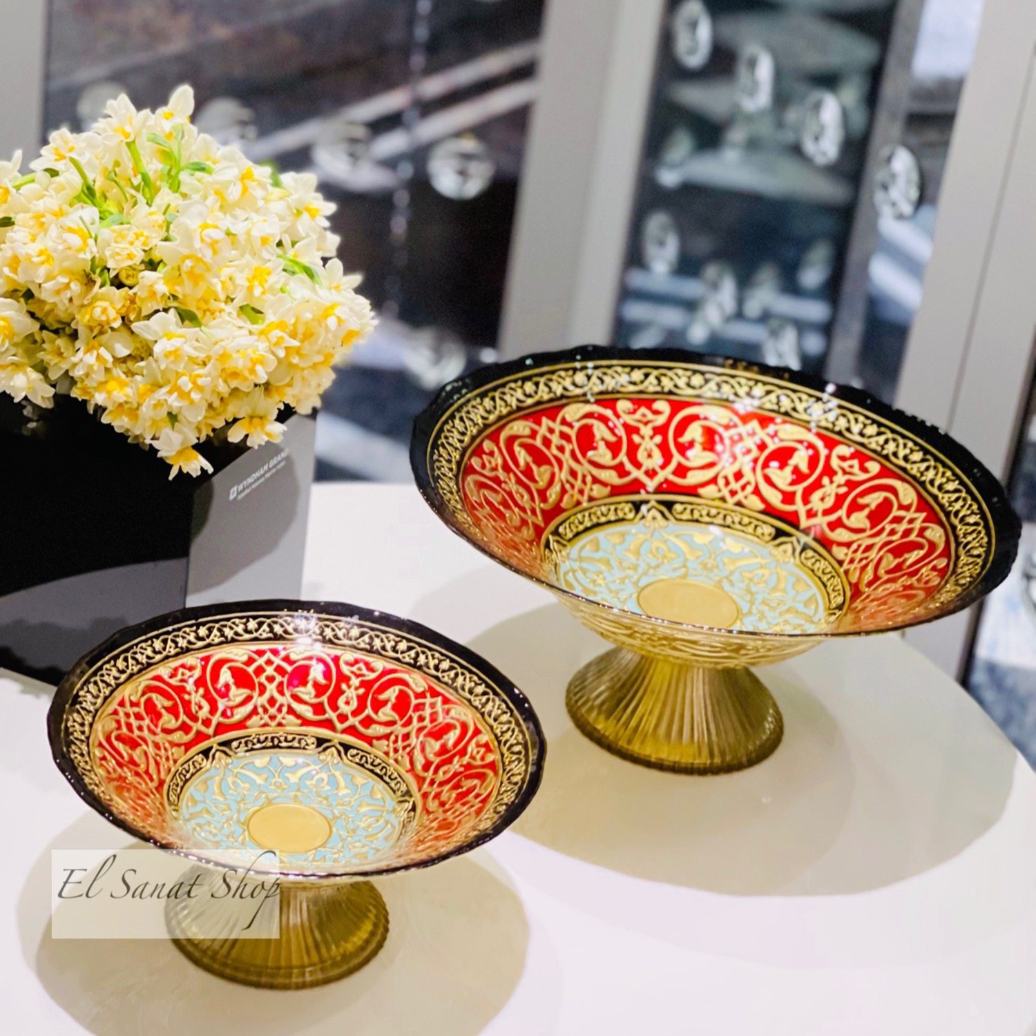 Turkey imports handmade glass High foot dried fruit tray Fruit Tray Eu Style Luxurious Household Swing size Number