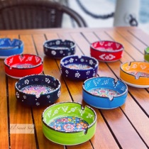 Türkiye imported hand-painted 13cm painted Middle Eastern flower ceramic ashtray Mediterranean style decorative ashtray