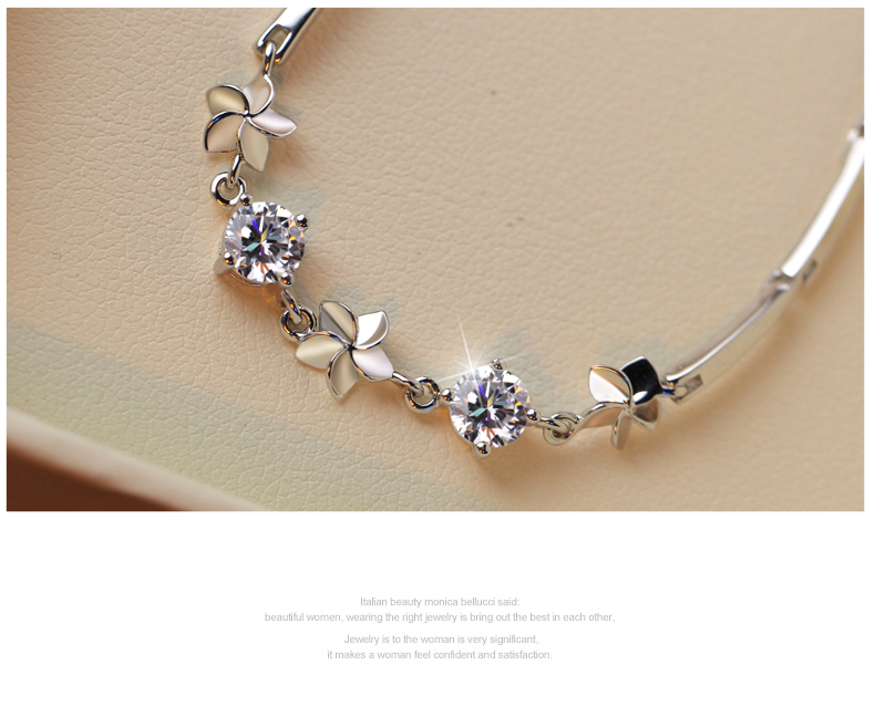 Bạc vòng đeo tay nữ sterling bạc Hàn Quốc phiên bản của bốn lá cỏ ba lá rừng cô gái gió lạnh món quà thiết lập với swarovski zirconi vòng vàng 18k kiểu mới
