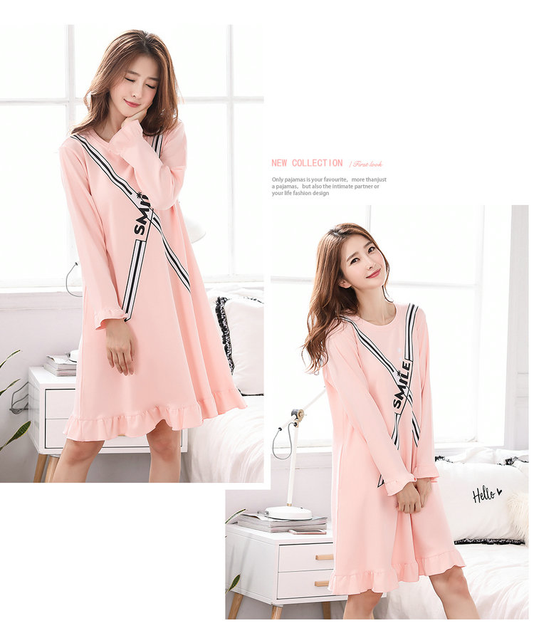 Váy ngủ mùa thu cotton dài tay nữ phiên bản Hàn Quốc của bộ đồ ngủ dài bằng vải cotton dễ thương váy đầm dễ thương