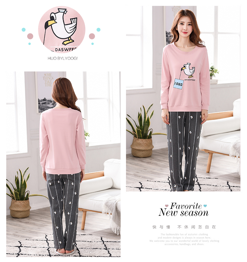 Bộ đồ cotton dài tay của phụ nữ có thể được mặc bên ngoài phiên bản Hàn Quốc của dịch vụ nhà mùa xuân và mùa thu cotton đồ bộ thun lạnh