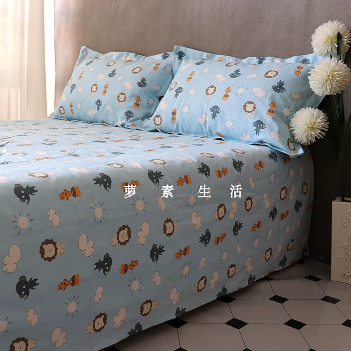 Tấm vải cotton dày vải thô cũ ba mảnh cotton hoạt hình trẻ em thảm mùa hè đôi 1,8m giường - Khăn trải giường