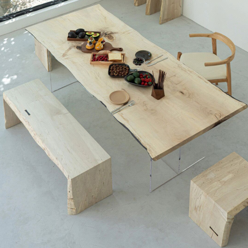 Simple modern light luxury solid wood large board tea table acrylic tea table log tea table desk Chinese style desk