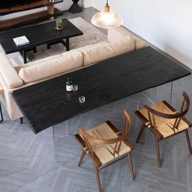 Modern minimal light luxury black whole board tea table household office tea table balcony dining table