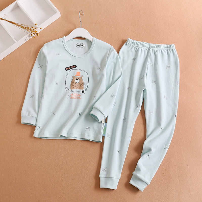 Quần áo mùa thu bé trai phù hợp với tay áo dài trẻ em lớn dịch vụ nhà trẻ em đồ lót cotton mùa thu và đồ ngủ mùa đông cotton cổ thấp quần áo giữ nhiệt trẻ em