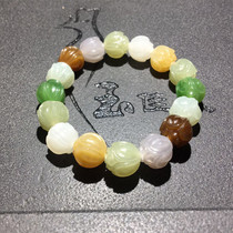 Jade Jiaren Studio Xinjiang natural jade Hetian Jade Lotus Multi-color bracelet pure handmade