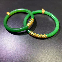 Jade Jade Studio Hetian Jade Jasper 18K gold inlaid jade bag gold fine garden bracelet happy character Xiangyun character