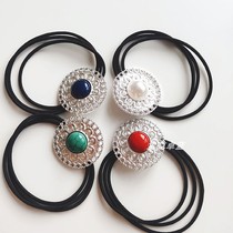 Retro Precious Stones Hair Rope Palace Alloy Leather Gluten National Wind Characteristics Head Rope Ancient Gold Antique Silver Zizen Hair Accessories Black