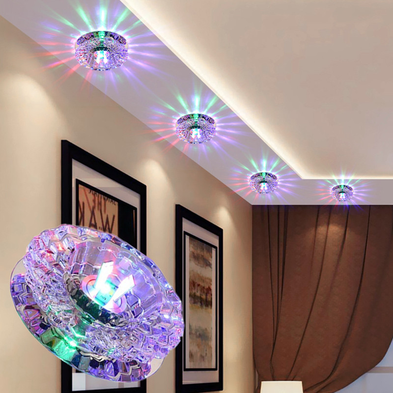 Downlight led home ceiling light embedded corridor crystal light living room ceiling three-color small hole light colorful spotlight