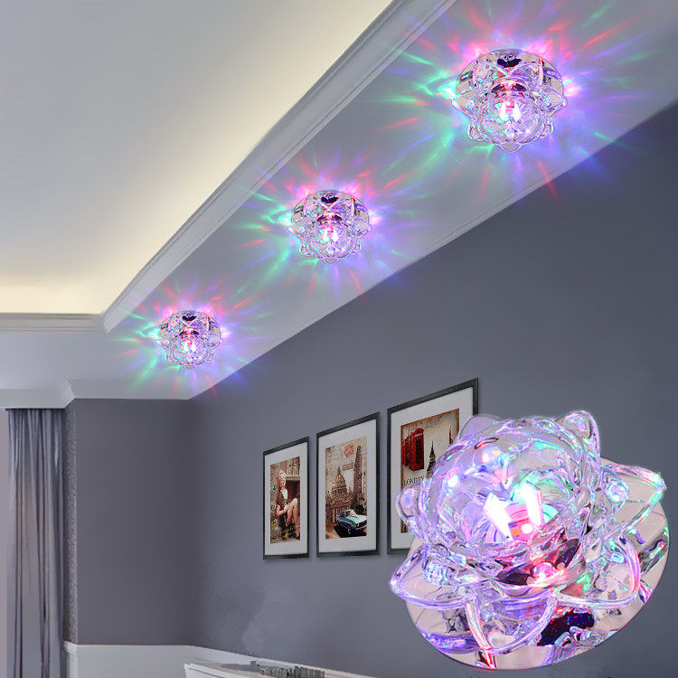 Living room cylinder light LED ceiling light recessed crystal lotus walkway light corridor light suspended ceiling home tricolour hole lamp