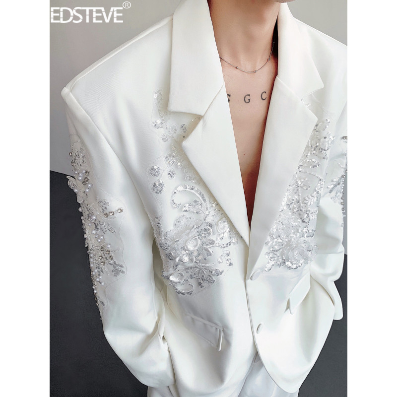 Edsteve | Design-Inspired Sequin Embroidered Suit, High-End Dress, Floral Niche Outfit, Shoulder-Padded Jacket, Light Luxury.