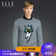 ELLE HOMME Nam Len Áo Len Nam Vòng Cổ Jacquard Áo Len Thanh Niên Sét Nắm Tay Dài Tay Áo Len