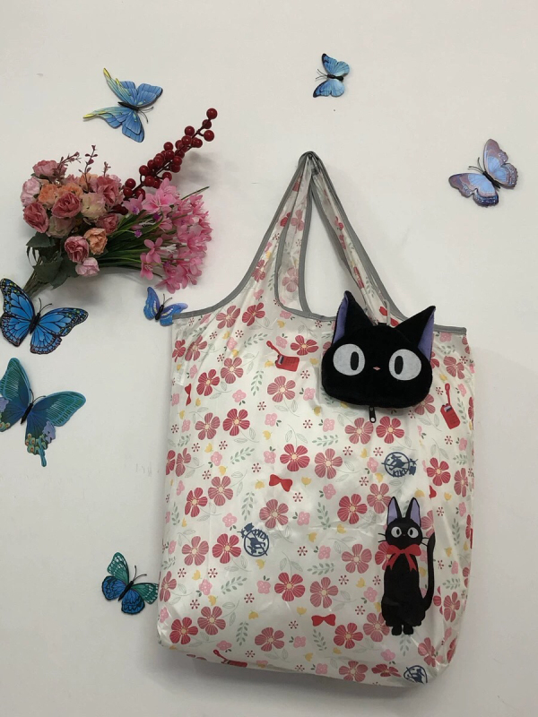 Pink Black Cat Shopping Bag Hayao Miyazaki Export Japan Foldable Cartoon Doll Storage Bag Supermarket 