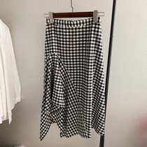 Goddess of Intellectual Goddess ~ Skin and good-looking design with strong black and white grain A - word irregular skirt with high waist skirt