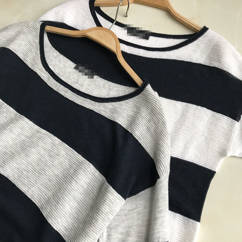 Foreign Trade Original export European and American stripes and wool sweaters relaxed long sleeve sleeve and leisure blouse