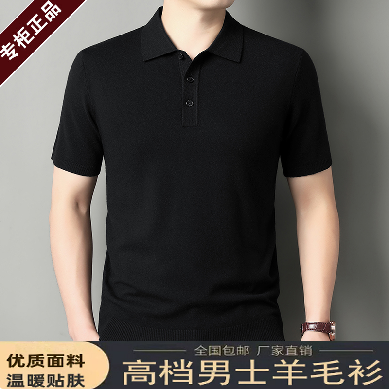 Ordos City Autumn Short-Sleeve Thin Sweater for Men, 100% Pure Wool, Young and Middle-Aged, Turn-Down Collar Half-Sleeve Knitted T-Shirt Ordos City Autumn Short-Sleeve Thin Sweater for Men, 100% Pure Wool, Young and Middle-Aged, Turn-Down Collar Half-Sleeve Knitted T-Shirt
