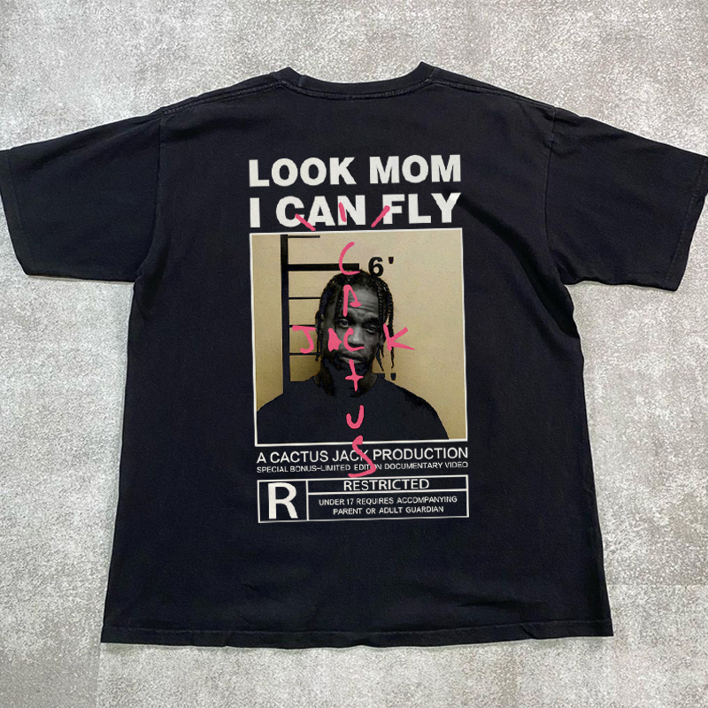 Rapper Travis Scott Short-Sleeved European and American Hip-Hop Rock Couple Simple Loose T-Shirt