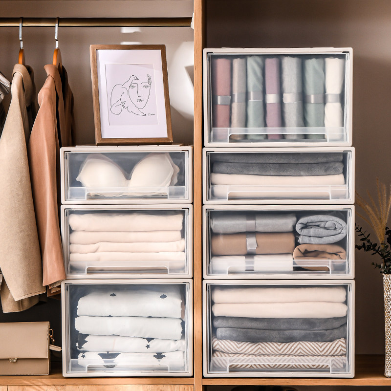 Clothes storage box plastic drawer storage box transparent desktop living room wardrobe storage box storage cabinet finishing box