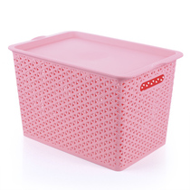 Plastic storage basket with lid Desktop toy book storage box Living room wardrobe hollow storage box storage box thickened