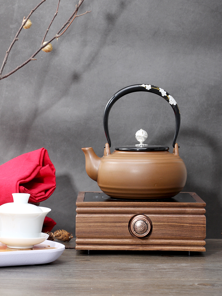 Thousands Ancient Church Tea Set Black Crystal Stove Tea Making Stove Solid Wood Cooking Tea Instrumental Light Wave Oven Muted Induction Cookware Burning Water Little Tea Oven Home