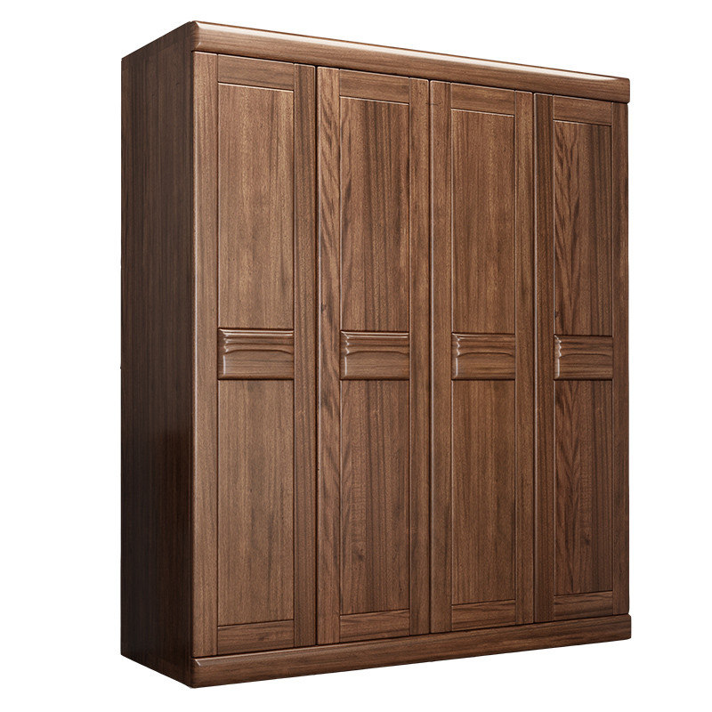 Chinese style solid wood wardrobe combination light extravagant minimalist with modern bedroom big closet furniture all four doors open to walnut wood wardrobe