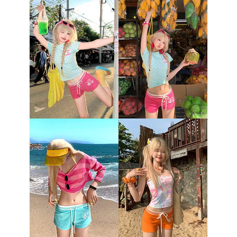 Jmj Summer American Style Hot Girl Beach Pink Red Sports Hot Pants Dopamine Outfit Shorts Women's Pants