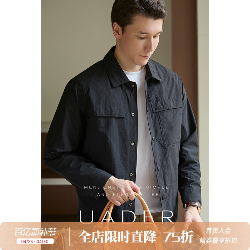 Uader【Thin and Lightweight】Business Casual Jacket for Men, Spring and Summer Wrinkle-Resistant Textured Lapel Jacket for Commuting