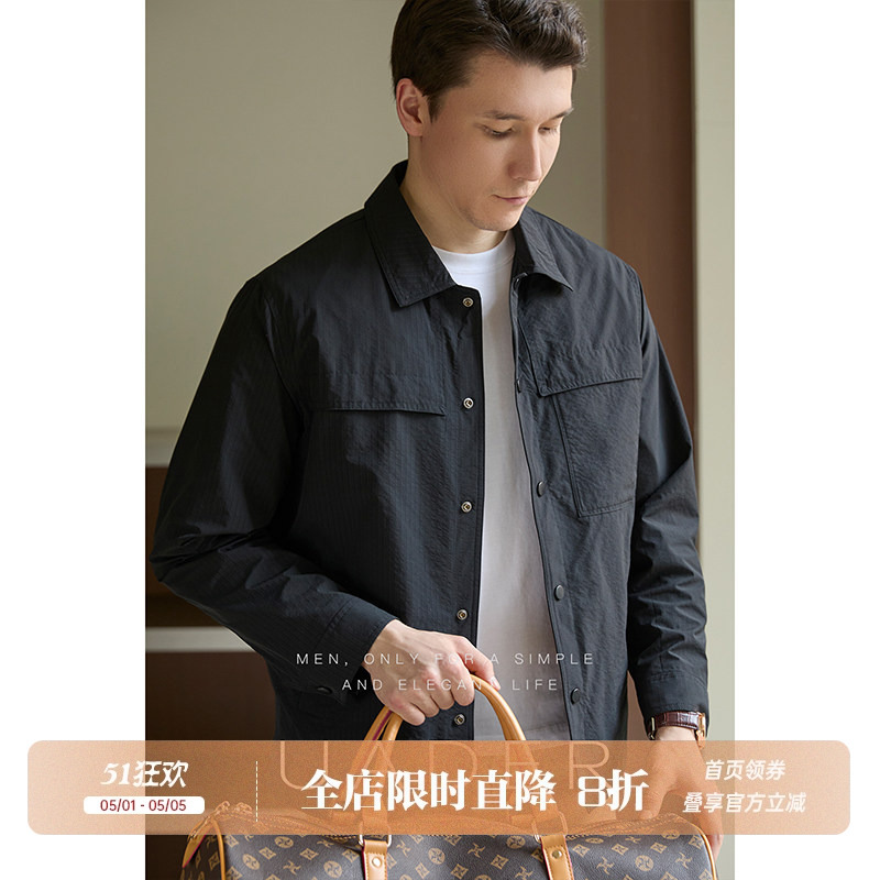 Uader【Thin and Lightweight】Business Casual Jacket for Men, Spring and Summer Wrinkle-Resistant Textured Lapel Jacket for Commuting