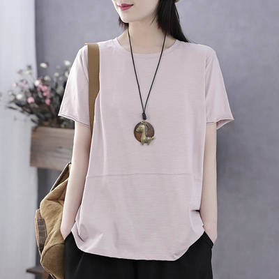 纯棉t恤女夏短袖2021年新款夏季短款体恤宽松简约圆领大码上衣t桖