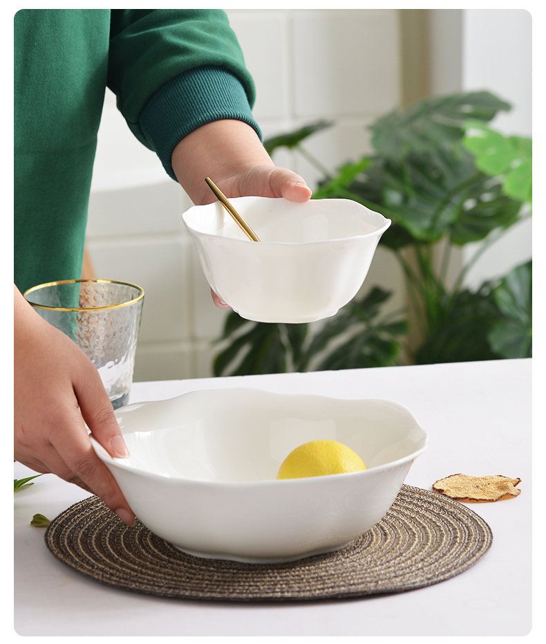 Pure white ipads China irregular shaped bowl household white bowls to eat noodles bowl of instant noodles bowl