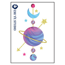 Zhi Ye rotating planet tattoo sticker pink star waterproof long-lasting Blue Moon Mars Saturn Venus girl