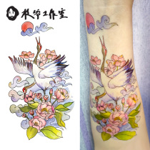 Zhi Ye Ruihe Xiangyun waterproof tattoo sticker flying bird flower Watercolor Hand-painted flower arm tattoo buy one get one free