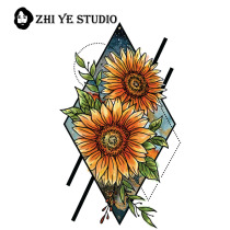 Zhi Yes hand-painted brilliant sunflower tattoo stickers for men and women handsome light watercolor waterproof non-toxic long-lasting tattoo