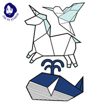 Branch ye fountain whale tattoo sticker Unicorn Peak bird anatomy geometric line macaron color literary tattoo