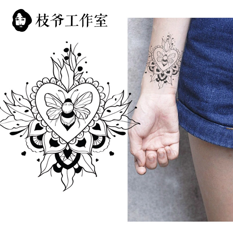 Branch Lord Bee Academy Literary tattoo Tattoo Sticker Wind Retro Teenage Girl Hand-painted Plant Waterproof Day Student Arm