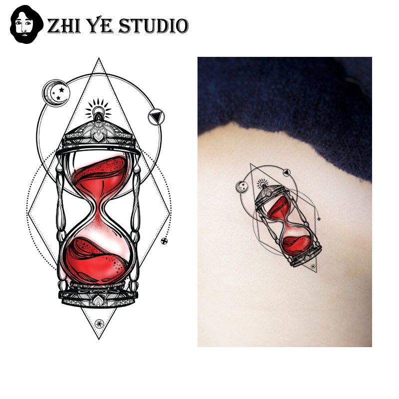 Branch Lord Life Hourglass Art Tattoo Patch Ins Retro Wind Men And Women Time Funnel Academy Harbour Wind Blood Dark Black