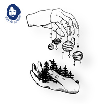 Zhi Ye original hand can pick stars Black and White tattoo stickers for men and women durable waterproof Chinese style retro constellation Earth hand