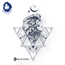 Zhi Ye original stepping on the waves black and white tattoo stickers waterproof long-lasting male domineering waves