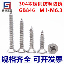 304 stainless steel cross countersunk head tapping screw GB846 flat head self tapping wood screw M2 9M3 9M4 8